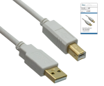 Kabel DINIC USB 2.0 HQ z wtyczką A na B, 28 AWG/2C, 26 AWG/2C, biały, 2,00 m, DINIC Box